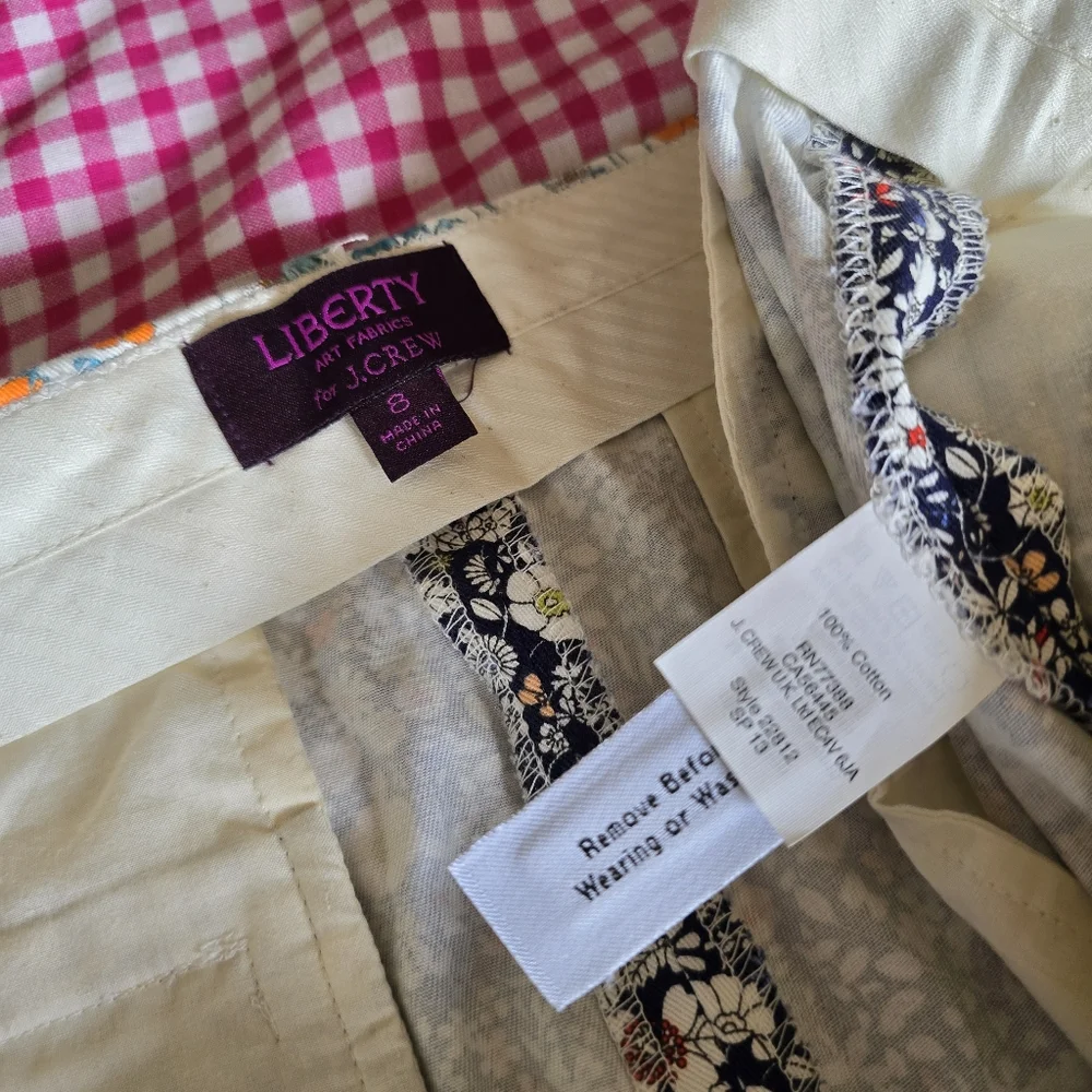 J. Crew Navy Floral Cropped Pants with Light Blue Cuffs